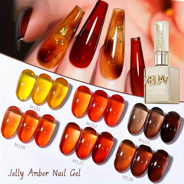 TEMU Frame Amber 6-color Set - Autumn And Winter Trendy Nail Art Kit With Amber -color Nail Gel. Fashionable, Simple, And Versatile Led Gel With A Glossy And Transparent Finish, For