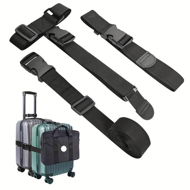 TEMU 2pcs Add A Bag Luggage Strap - Heavy Duty Adjustable Suitcase Belt - Travel Accessory For 3pcs Luggage Connecting - 3pcs (black)