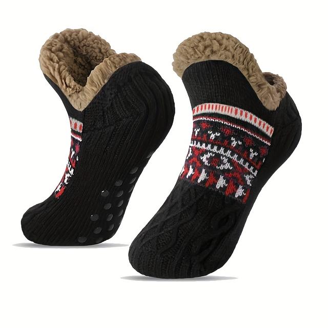 TEMU 1 Paire de Chaussettes et Homme en Sherpa et Chauds pour l'Hiver - Chaussettes de Lit Tricotées Antidérapantes, Idéal pour Toutes les , Cadeau de Noël Confortable pour Mari, Homme