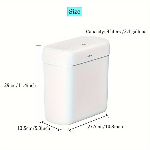 TEMU سلة مهملات بدون استخدام اليدين سعة 8 لتر/2.1 جالون مع غطاء مانع للروائح - مقاومة للماء، مثالية للمطبخ، الحمام، المكتب وغرفة النوم