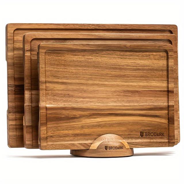 TEMU 3pcs Wooden Cutting Boards For Kitchen - Bamboo Cutting Board Set With Holder, Wood Cutting Board Set, Cutting Board Wood, Wooden Chopping Board, Wooden Cutting Board Set