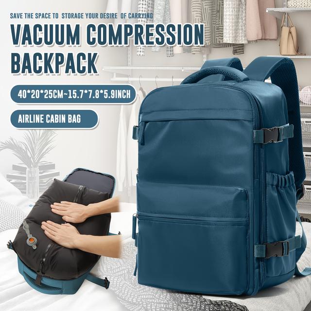 TEMU حقيبة ظهر للسفر بالضغط المفرغ 40×20×25، حقيبة كابين للطائرة (بدون مضخة مفرغة) للرجال والنساء، سعة 35 لتر، حقيبة ظهر للعطلات مع أكمام عربة
