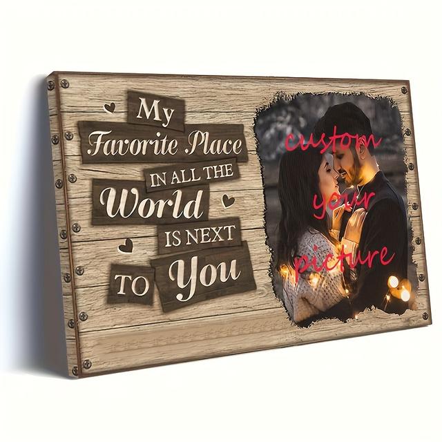 TEMU Custom Couple's Photo Gift - Personalized " In The World" Wooden Frame Wall Art, Ready To Hang, , 11.8x15.7 Inches