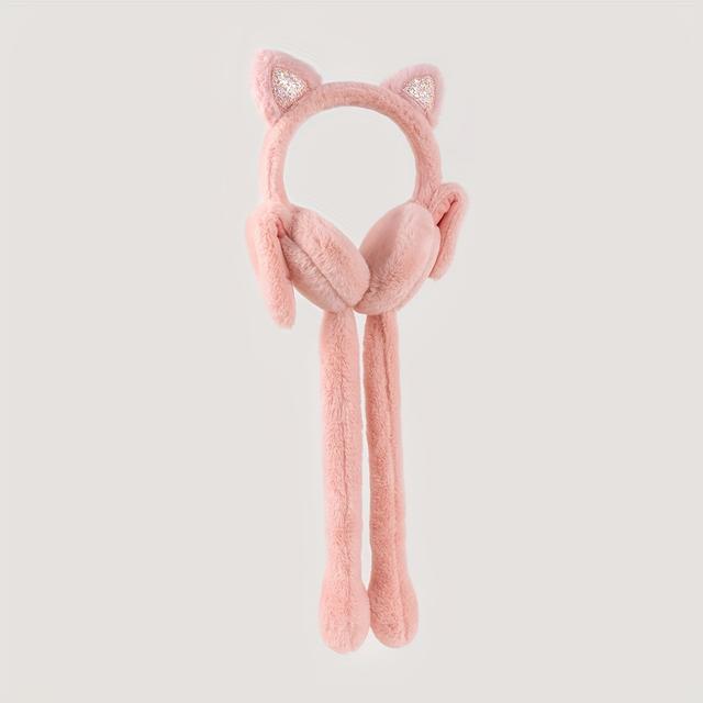 TEMU Girls' 15+ Year Old (teen) Plush Bunny Ear Headband & Ears - Sparkling Winter Hat With Fluffy Ears, Warm Soft Pink/white Outfit-like Accessory For, Themed Parties, Christmas (pink/grey)