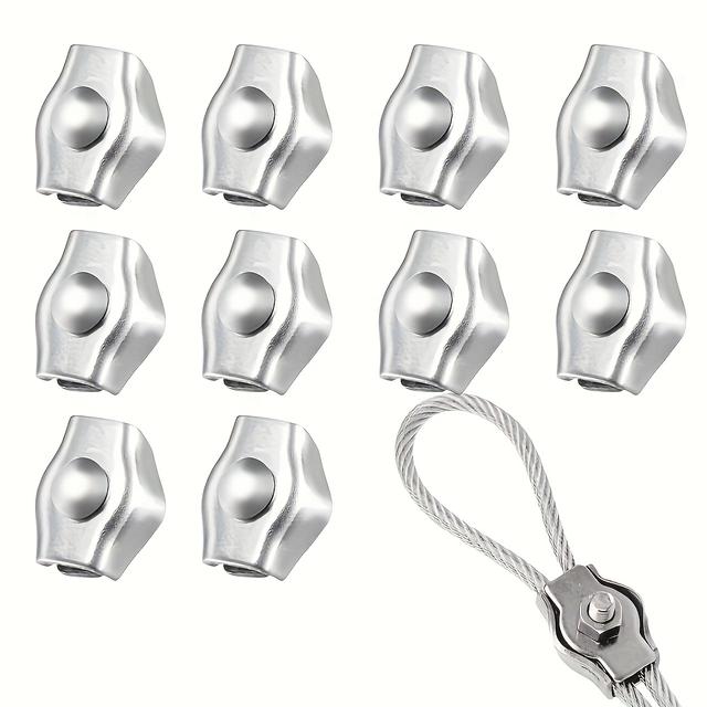 TEMU 10個セット ヘビーデューティ鋼製ケーブルクリップ ワイヤーロープ用 - 3mm、耐久性のあるランドリーライン＆キャノピー用ファスナー、安全な吊り下げ機構付き、屋外用耐食性金属クランプ、コードホルダー