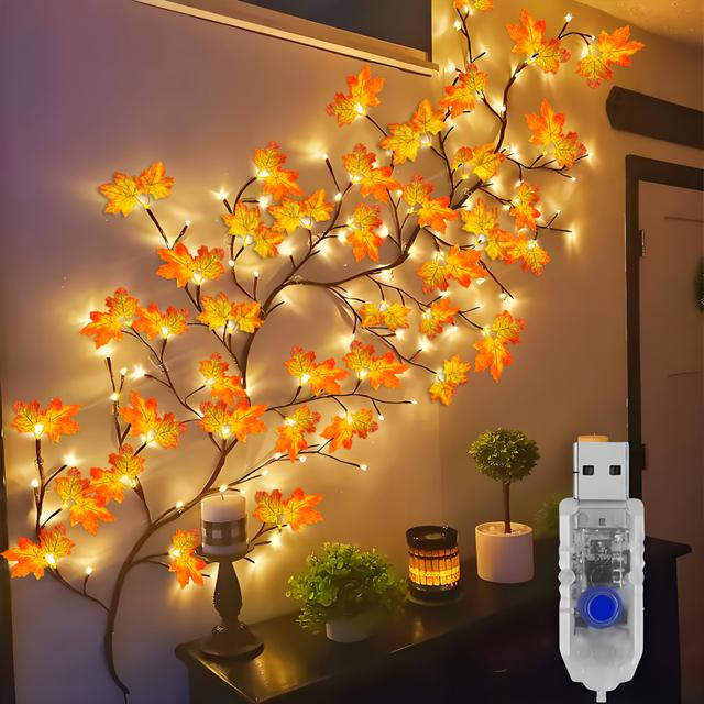 TEMU 1pc, Maple Leaf Branch Light, Led String, 96 Led Indoor Rope, Simulated Maple Leaf Vines, Usb, 8 Lighting , Suitable For Bedrooms, Living Rooms, Indoor Walls, Ramadan, Valentine's Day, And More