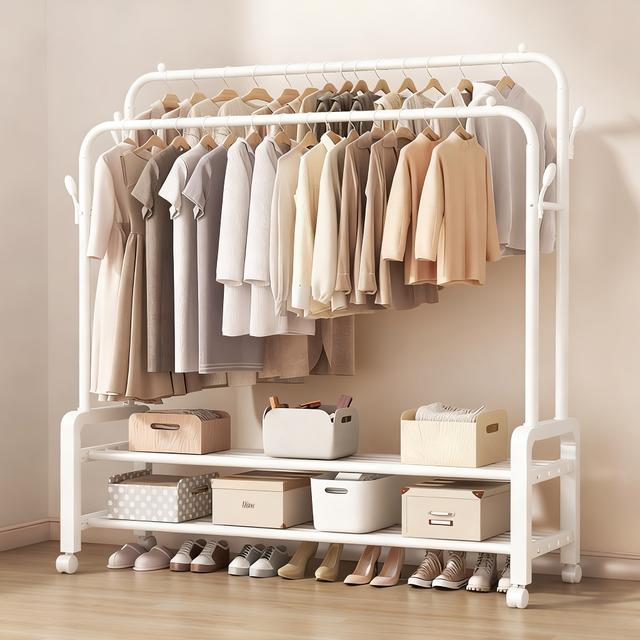 TEMU Garment Rack With Rack For Hanging Clothes Multi-functional Bedroom Clothes Rack, White+double Rods