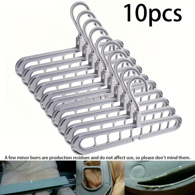 TEMU 10pcs Foldable Plastic Hangers With 9 Holes – Non-slip, Space-saving Closet Organizers For Shirts, Pants, And More, Durable Brushed Finish, Clothes Hangers For Wardrobe & Dorm Storage