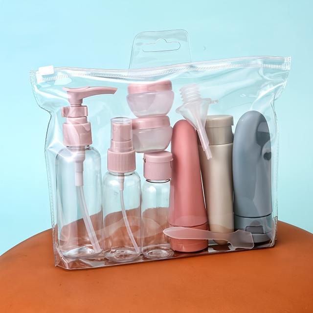 TEMU Eleven Piece Travel Set, Cosmetic Bottles, Plastic Bottles, Lotion Bottles, Toner, Shampoo, Lotion Bottles, Spray Bottles