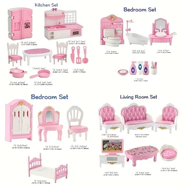 TEMU 31pcs Miniature Dollhouse Furniture Set - Perfect For 5.5" Dolls, Includes Bedroom, Living Room & Bathroom Accessories - Ideal Christmas Or Halloween Gift For , 's Toys
