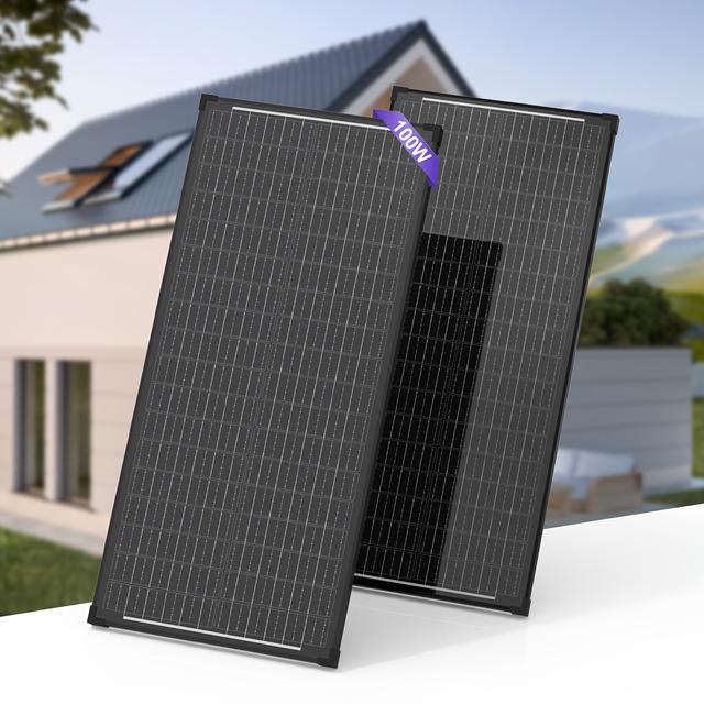 TEMU 2 100w Solar Panels, 12v High-efficiency Monocrystalline Photovoltaic Modules, Designed For Off- Solutions For Homes, Rvs, , Camping, And Outdoor Applications