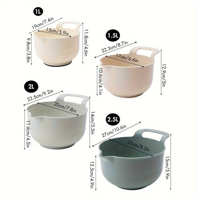 TEMU 4 st Plastblandningsskålar Set, halkfri salladsskål, bakförberedelseskålar, mångsidiga sköljskålar, köksredskap, olika storlekar (1.1L/1.5L/2L/2.5L), lätta att