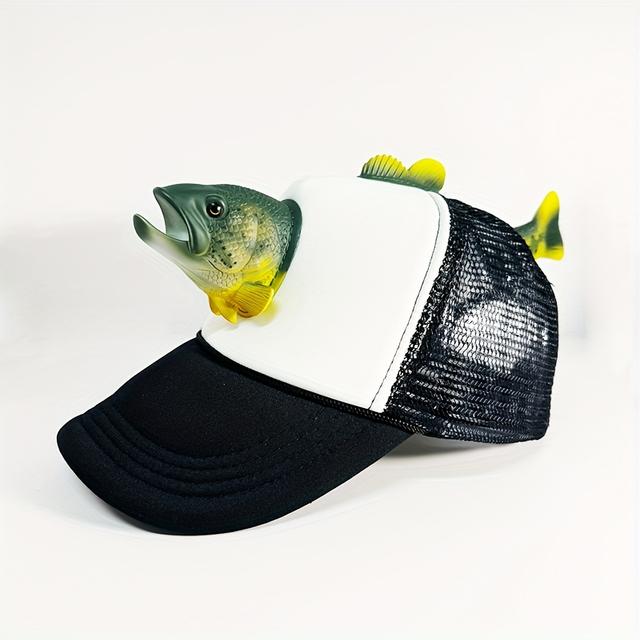 TEMU 3D Eend Ontwerp Honkbalpet - Lichtgewicht, Ademend en Stijlvol voor Buitenactiviteiten, Zwart met Groene en Witte Eendenillustratie, Perfect voor Vissen, Feestjes en Casual , Visserhoed