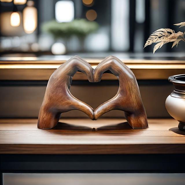 TEMU Ręcznie Robiona Dekoracja w Kształcie w Odcieniu Drewna - Romantyczna Rzeźba z Żywicy z Inspirującym Wzorem, Idealna do Domu i Biura, Doskonały Prezent na Boże Narodzenie, Walentynki, Dzień