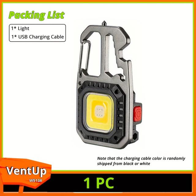 TEMU 1pc Usb Aluminum Flashlight, Mini Keychain Light, Bright Floodlight Flashlight With Battery Level Indicator, Portable Cob Emergency Light With Magnet Base