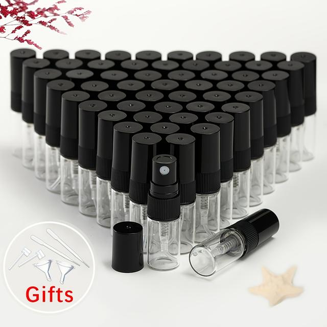 TEMU 50pcs + 6 Additions Transparent Glass Perfume Bottles, Refillable Spray Bottles, 0.07 Oz, 0.1 Oz, 0.17 Oz, 0.34 Oz