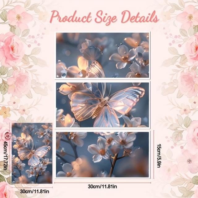 TEMU 3pcs Set Of Flower And Transfer Decals, Suitable For Furniture Craft Decoration, High Quality & Uv Dtf Transfers For Drawer Dresser Glass Ceramic Wood Plastic