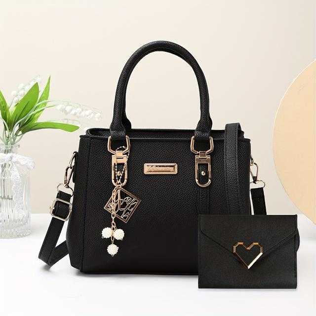 TEMU Zweiteiliges Set aus modischer Damen-Handtasche und Liebes-Geldbörse, Umhängetasche mit mehreren und Anhänger, multifunktionale Ein-Schulter-Tasche für Reisen und Arbeit, perfektes Geschenk