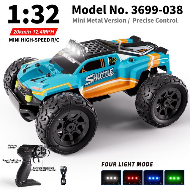 TEMU K.k 1:32 Scale Mini Remote Control Truck, 2wd With A Of 20km/h, 2.4ghz Remote Car, Features 4-color Headlights, Usb Rechargeable, An Ideal Present For Halloween, Christmas, And Thanksgiving.