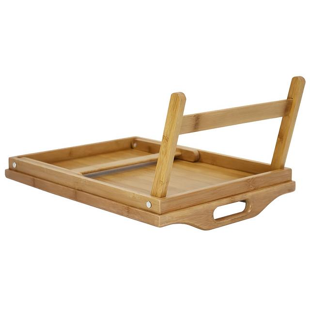 TEMU Bamboo Bed Tray Table With Folding Legs - Foldable Serving Portable Laptop Tray, Desks, Credenzas, Snack Tray, Breakfast Tray, Bedside Table, Drawing Board, Dining Table