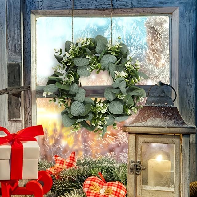 TEMU 1pc Artificial Eucalyptus Wreath With Eucalyptus Leaves - Realistic Green Foliage, Plastic Garland Suitable For / Door, Wall, Wedding, Spring, Easter, Valentine', Ramadan/ -fitr, Day Decorations