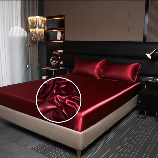 TEMU 2/3pcs Of Satin Solid Color Bedding, A Y And Soft Fitted Sheet Set, Suitable For Bedrooms, Guest Rooms, Hotels (1 * Fitted Sheet+1/2 * Pillowcase, ) New 2023