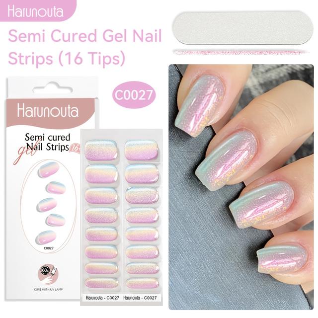 TEMU 16 Csíkos Harunouta Félkeményített Gél Körömcsíkok - Vörös Sorozat Fényes/Csillámos/Csomagolás, Előre Vágott Formára DIY Manikűrhöz (Gél Lakk Matricák)