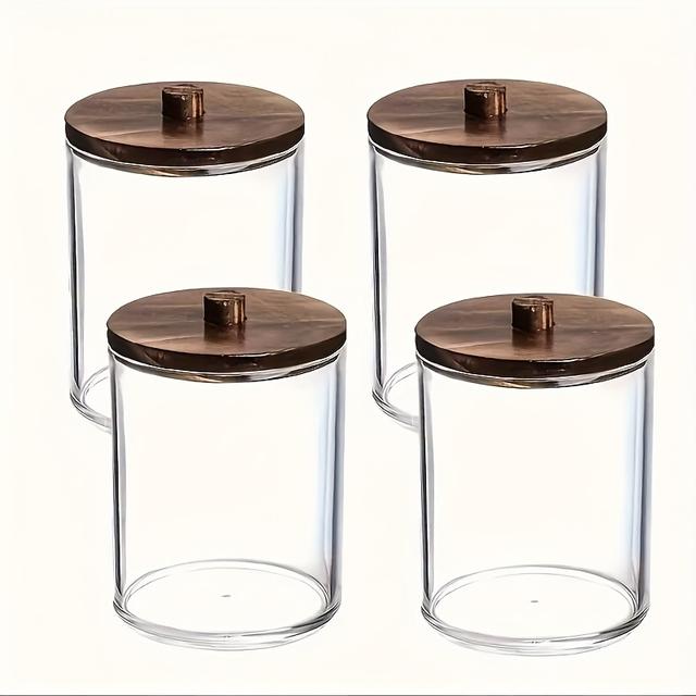 TEMU 2/4pcs Q-tip Holder Dispenser With Lid - 10oz Clear Plastic Pharmacist Jars For Makeup Storage, Bathroom Accessories Set, Suitable For Swabs, Pads, Balls, Floss