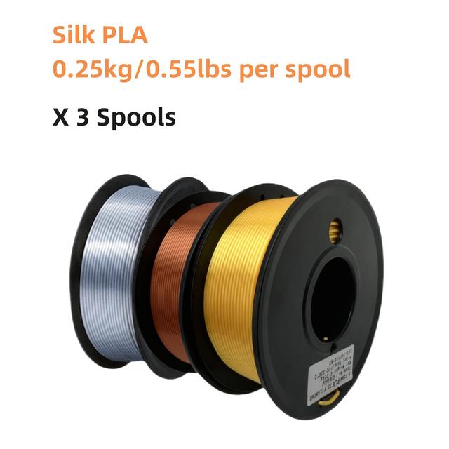TEMU Filamento para impresora 3D, Paquete de filamento PLA de 250G, Impresión multicolor , Carrete de 250G/0.55LBS, 3 rollos, Dorado + Plateado +