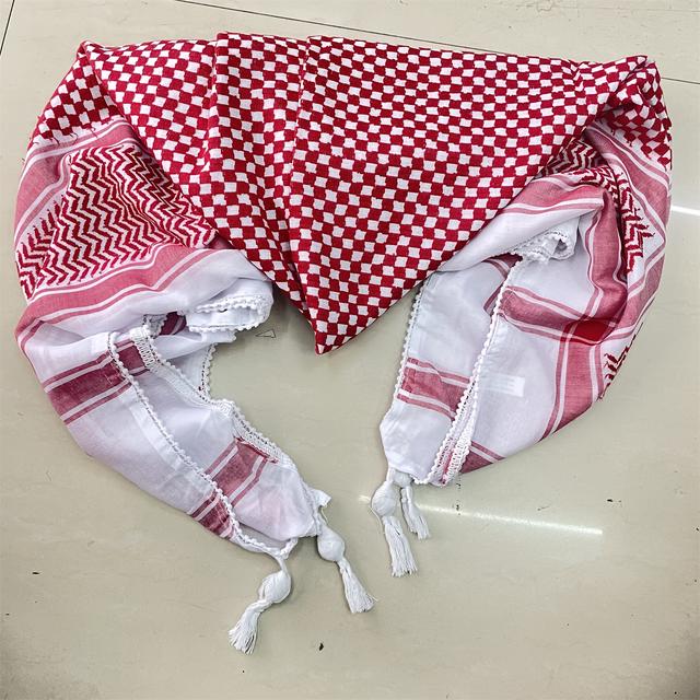 TEMU Ramazan/eid Al-fitr Headscarf Square Scarf Lace Tassel Red And White Regular Thickness Soft Light Breathable Skin-friendly 1pc