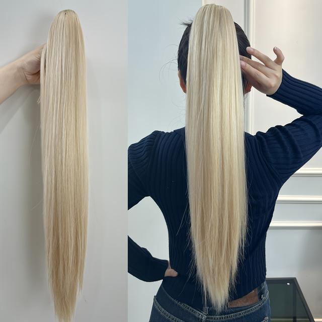 TEMU Peruka kucyk prosto 26 cali z mocnym klipsem, stylowa i dodaje objętości do warkoczy