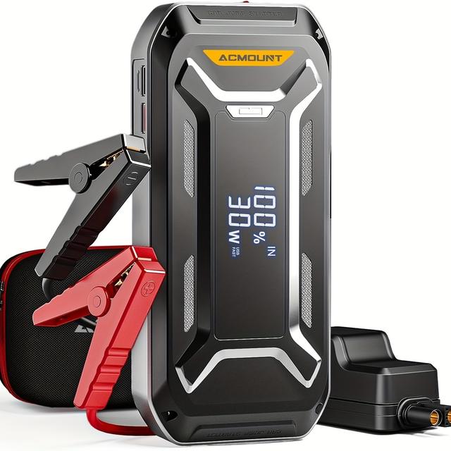 TEMU Acmount Car Jump Starter, 6000a Jump Pack(all Gas & 10.0l Engine), 12v Portable Battery Charger Jump Starter With 3" Lcd Display, Usb And Led Light