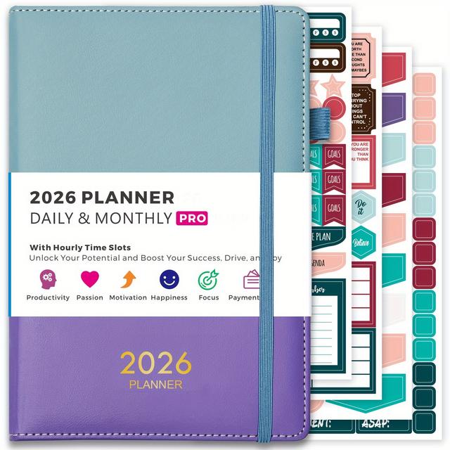 TEMU 2026 Daily And Monthly Planner, 2026 - December 2026 Planner With Schedules, 12 Monthly Tabs, Stickers, Inner Pocket, 8.4" X 5.7", Hardcover Calendar Book For School & Office