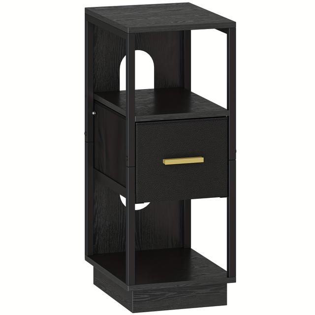 TEMU Bedside Table, Side Table With Open Compartment, Narrow Bedside Table With 1 Fabric Drawer, Modern, For Bedroom, Living Room, 30 X 24 X 60 Cm, Mounted Closet Systems