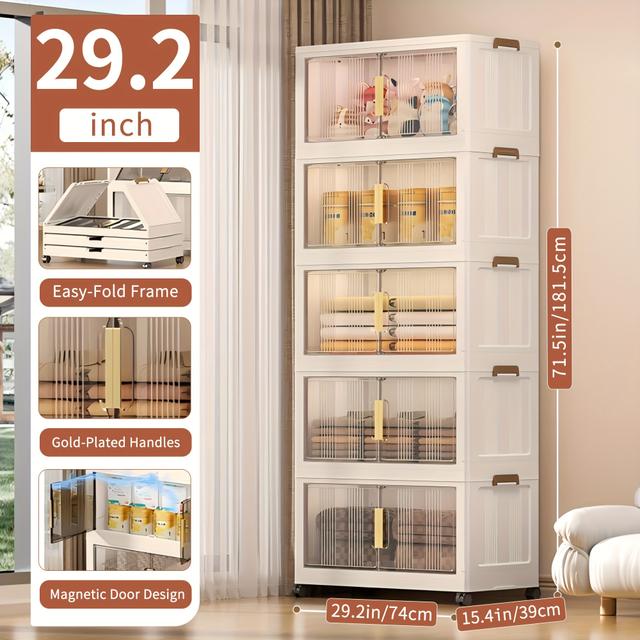 TEMU Collapsible Plastic Storage Cabinet With Lids, Stackable Storage Bins With Wheels, Foldable Organizer For Closet, Bathroom, Home, Office, Dorm