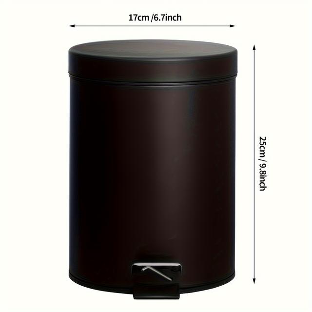 TEMU 1ks 3L Matně Černý Kovový Odpadkový Koš s Víkem, Tiché Zavírání, Válcový Koš na Odpadky pro Obývací Pokoj, Ložnici, Koupelnu, Kuchyň - Lakovaný Finiš, Otevírání na Stisk, Není Potřeba