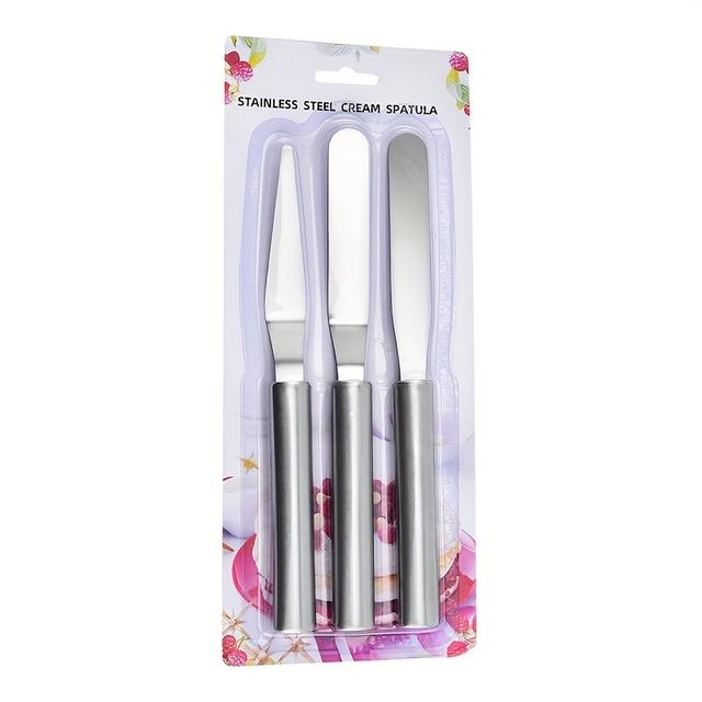 TEMU 3pcs Set Of Cream Spatula Stainless Steel Scrapers - A Spatula, A Puff Pastry Tool, And A Pastry Tool For Baking And Cake Molds