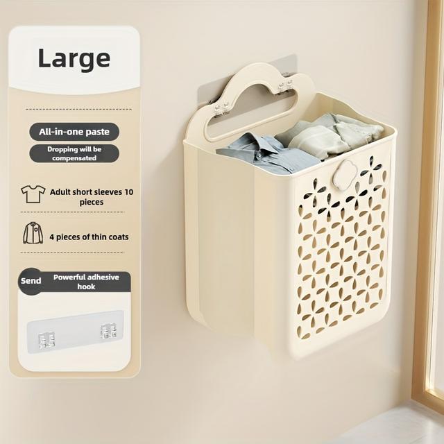 TEMU ตะกร้าผ้าพับได้สำหรับบ้าน ติดผนังไม่ต้องเจาะ ชั้นวางของในห้องน้ำแบบหลายฟังก์ชัน ความจุใหญ่ 23 คน ของขวัญคุ้มค่าและใช้งานได้จริง สำหรับวันเกิดและเทศกาล