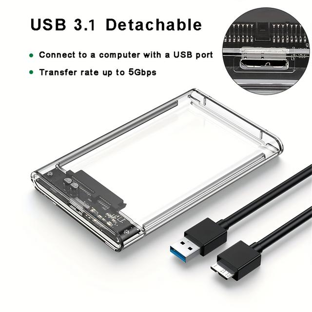 TEMU Transparent Casing For .5-inch Sata To Usb 3.1, Designed For Without Tools, Compatible With Both Laptops And Desktops, Supports Mechanical And Solid-state Drives, Type-c