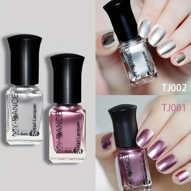 TEMU 2pcs My-dance Mirror Lacquer, Hypoallergenic,, , Long-lasting, Metallic Finish, Liquid Nail Polish For Adults