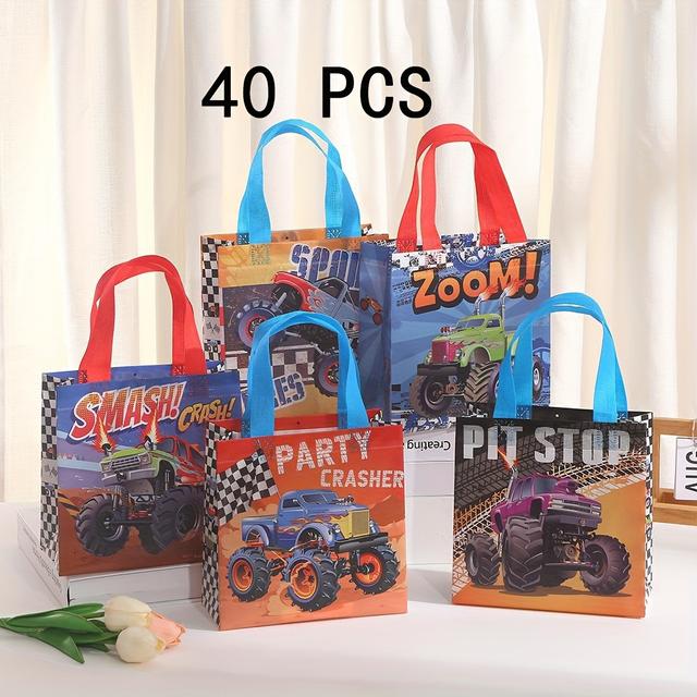 TEMU 40pcs Truck Party Bags Non-woven Bags Gift Tote Bags Truck Themed Party Favor Bags Bags With Handles Machine Birthday Party Decorations Game Celebration Supplies, Christmas, Halloween