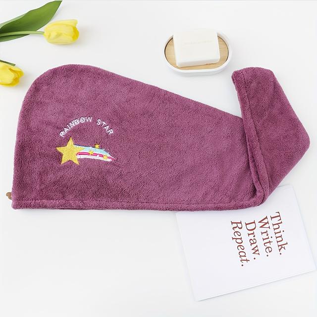 TEMU 1pc Microfiber Hair Towel Wrap, Quick Dry Hair Cap For Women, Super Absorbent Hair Drying Turban, Modern Geometric-pattern Fabric, 260gsm, With Space-themed Embroidery, For Bathroom Accessories