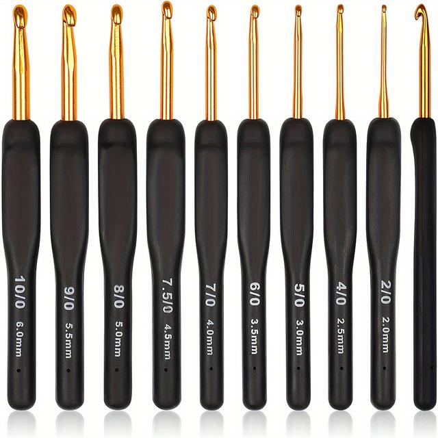 TEMU Black Gold Crochet Hooks Needles For Arthritic Hands, 2.0-6.0mm Crochet Hook Set Ergonomic Knitting Hook For Crochet Yarn Craft, Aluminum Knitting Crochet Supplies Kit For