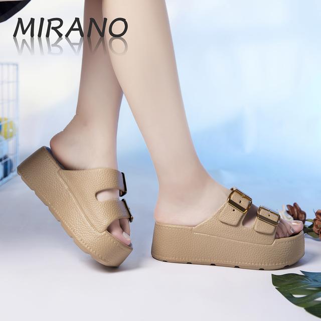 TEMU Style 8321-1 Elegant Golden Two-strap High-quality Women's Sandals Open Toe 5-8cm Footwear Summer Casual Comfortable Height-boosting Adjustable Strap Slip-ons Wedge, Women Shoes