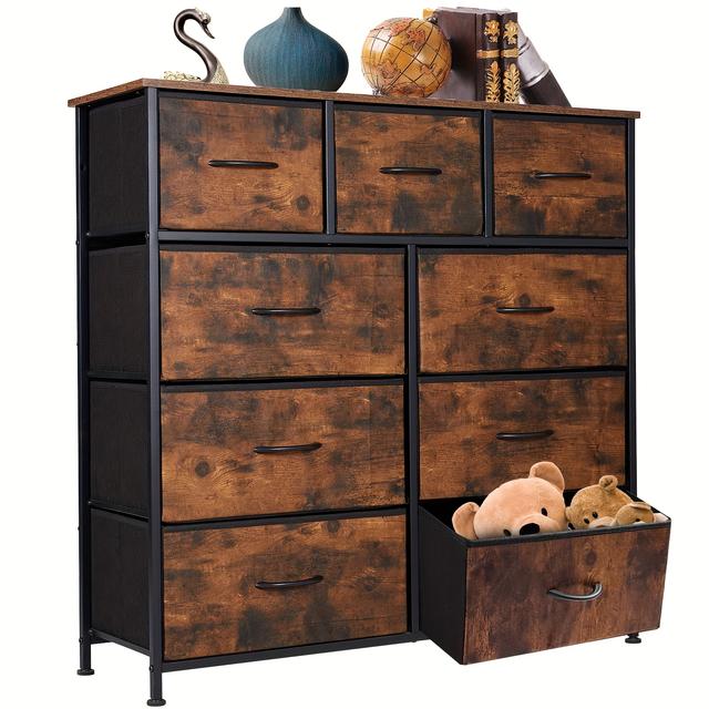 TEMU Maxi Storage Chest Of Drawers In Industrial Style - 9 Fabric Drawers, 300kg Load Capacity | Easy Assembly For Hallway/dressing Room/living Room/bedroom, Storage Drawer Units
