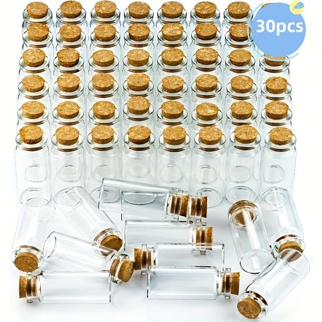 TEMU 30 шт. 10 мл скляні пляшечки з корковими кришками - міні скляні баночки для DIY, пляшечки для демонстрації мистецтва, весільних прикрас та декору вечірок
