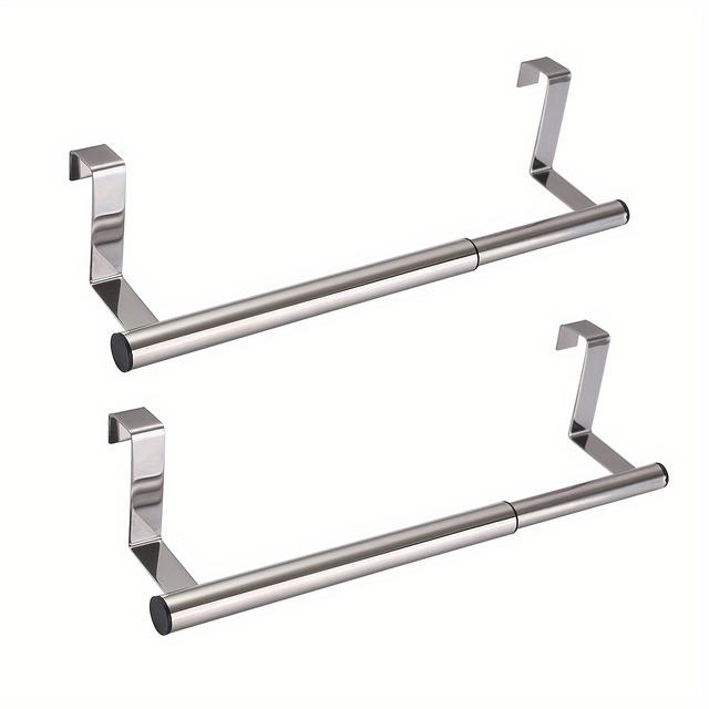 TEMU 2pcs Stainless Steel Towel Rack - Cabinet Door Hooks For Kitchen & Bathroom, Over-the-door Hanging Storage, Towel Rack For Bathroom