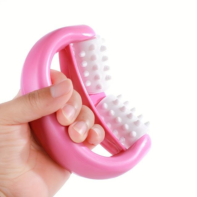TEMU 1ks Mini Dvojitý Masážní Roulér s Ergonomickým Rukojetím - Růžový Plastový Tělo pro Nohy, Nohy, Středy, Boky a Záda - Domácí Fitness a Zdravotní Nástroj, Svalová Napětí a Celulitida