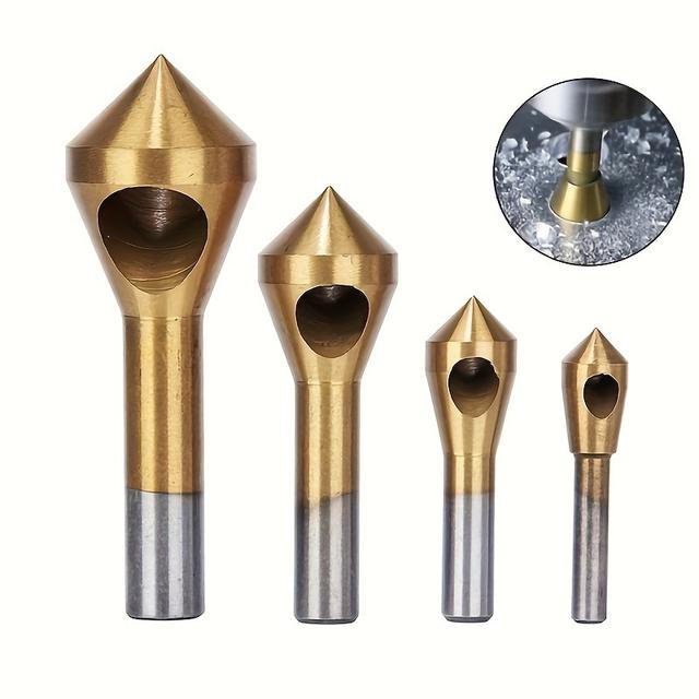 TEMU Goxawee 4pcs Countersink Drill Bits Set, High 90° Countersink Deburring Tool Coated Woodworking Chamfer Remove Burr Tool For Cutting Plywood Wood Pvc Board Metal, Quick Change Bit