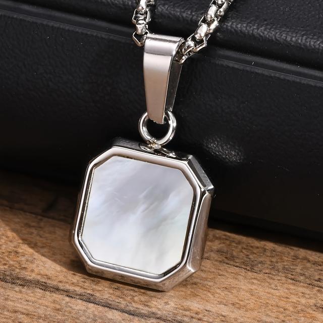 TEMU Elegant Stainless Steel Necklace With Chic Shell Square Pendant | Unisex, Ideal For Daily Wear And Gifts, 18k Golden Plated, Perfect For Party And Music Festival Occasions
